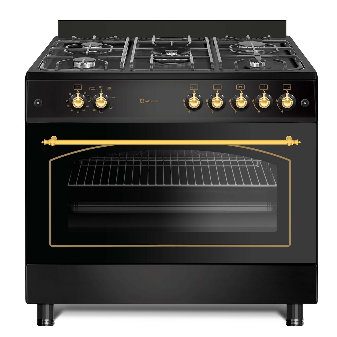 Solthermic Cocina Gas Negra Rústica 90x60 Horno Panorámico F9l50g2rb