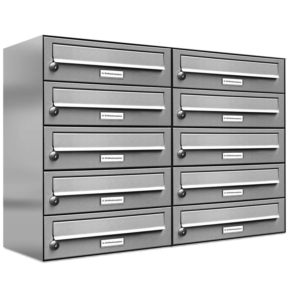 AL Briefkastensysteme 10 Fächer Premium Edelstahl Wand Briefkasten Anlage für Post A4, modern, robust und wetterfest, Artikelnummer: 132V10EA2