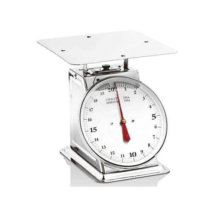 Bilancia meccanica, inox, a quadrante rotativo diametro 25 cm, portata 20 Kg, divisione 100 grammi mod.49864-20