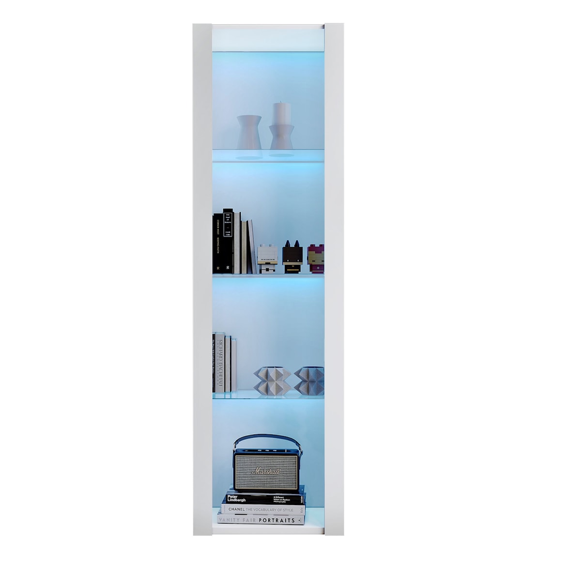 Merax Weiße Hochglanz-Vitrine mit LED-Beleuchtung, 3 Glasböden, 55*38*166 cm, Vitrinen, Standvitrinen, Hochschränke, Lagerschränke