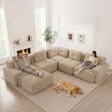 thumbnail of Merax 4-Sitzer Modulares Sofa mit 2x Hocker, Cloud Sofa Cord rahmenlos, Lounge Sofa bodennah, mit breiten Armlehnen, Beige