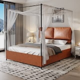 thumbnail of Multifunktionales Bett 160x200 PU-Bettgestell mit abnehmbarem Baldachin, Lattenrost inklusive, stabiles Design, modernes Schlafzimmer, Braun