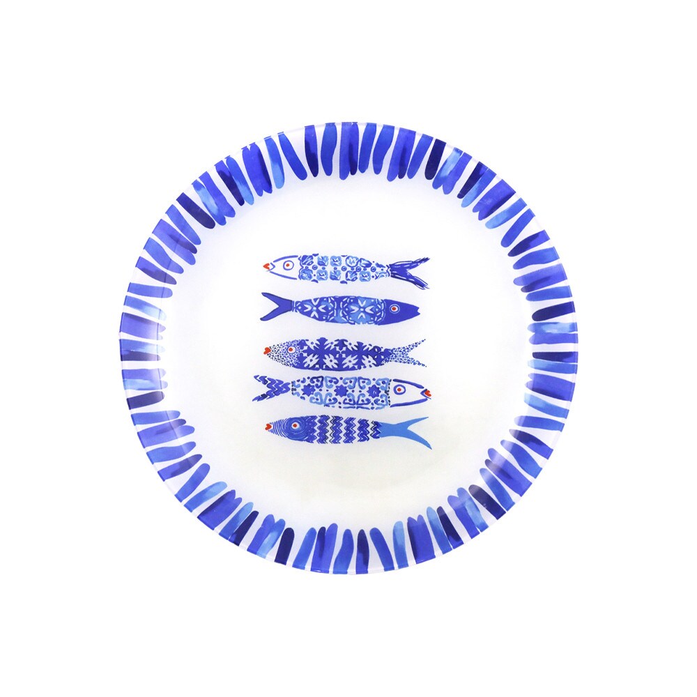 Assiette plate poisson bleu 25x25x1.5cm - lot de 6 - Lot de 6