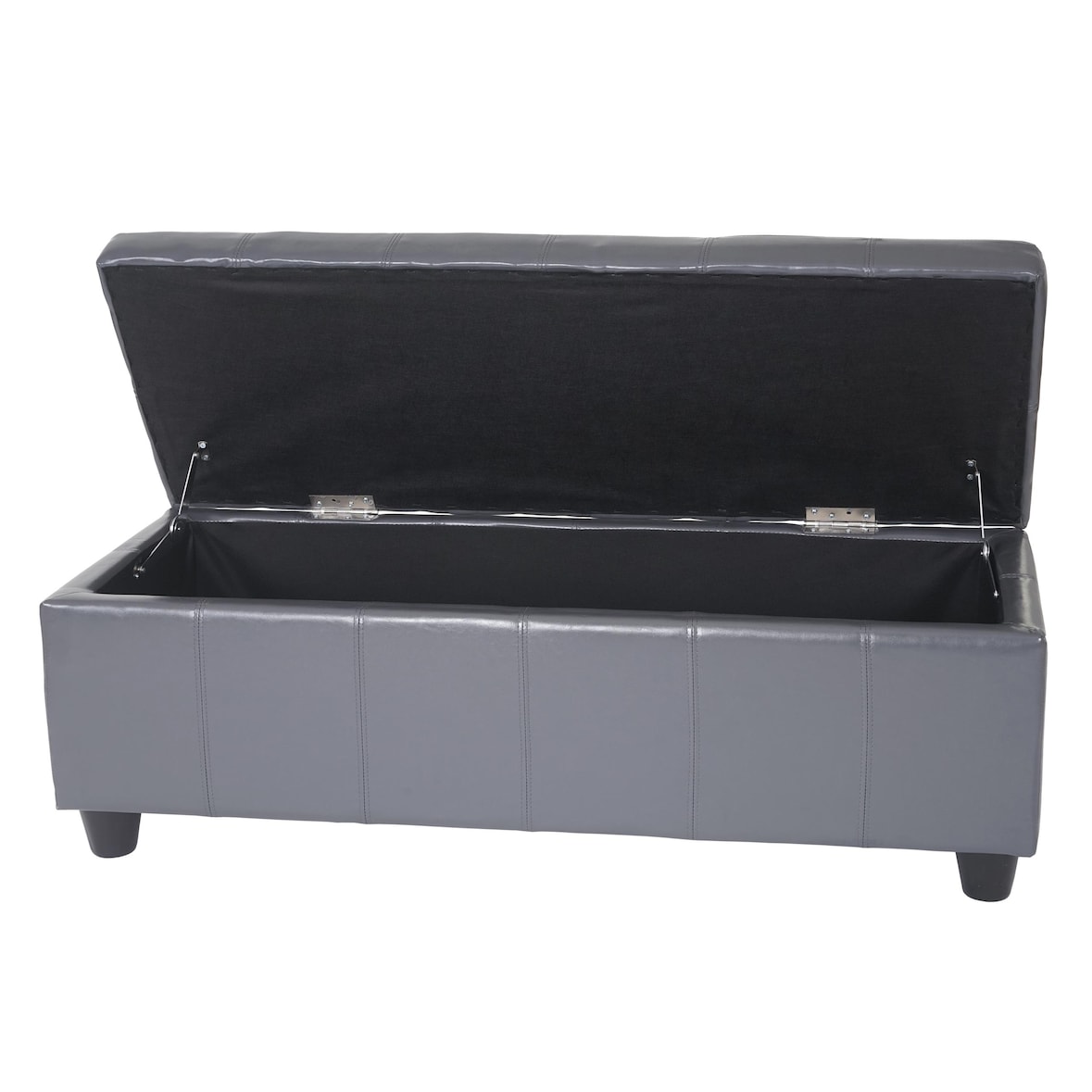 Aufbewahrungs-Truhe Sitzbank Kriens, Leder + Kunstleder, 112x45x45cm FSC®-zertifiziert ~ grau