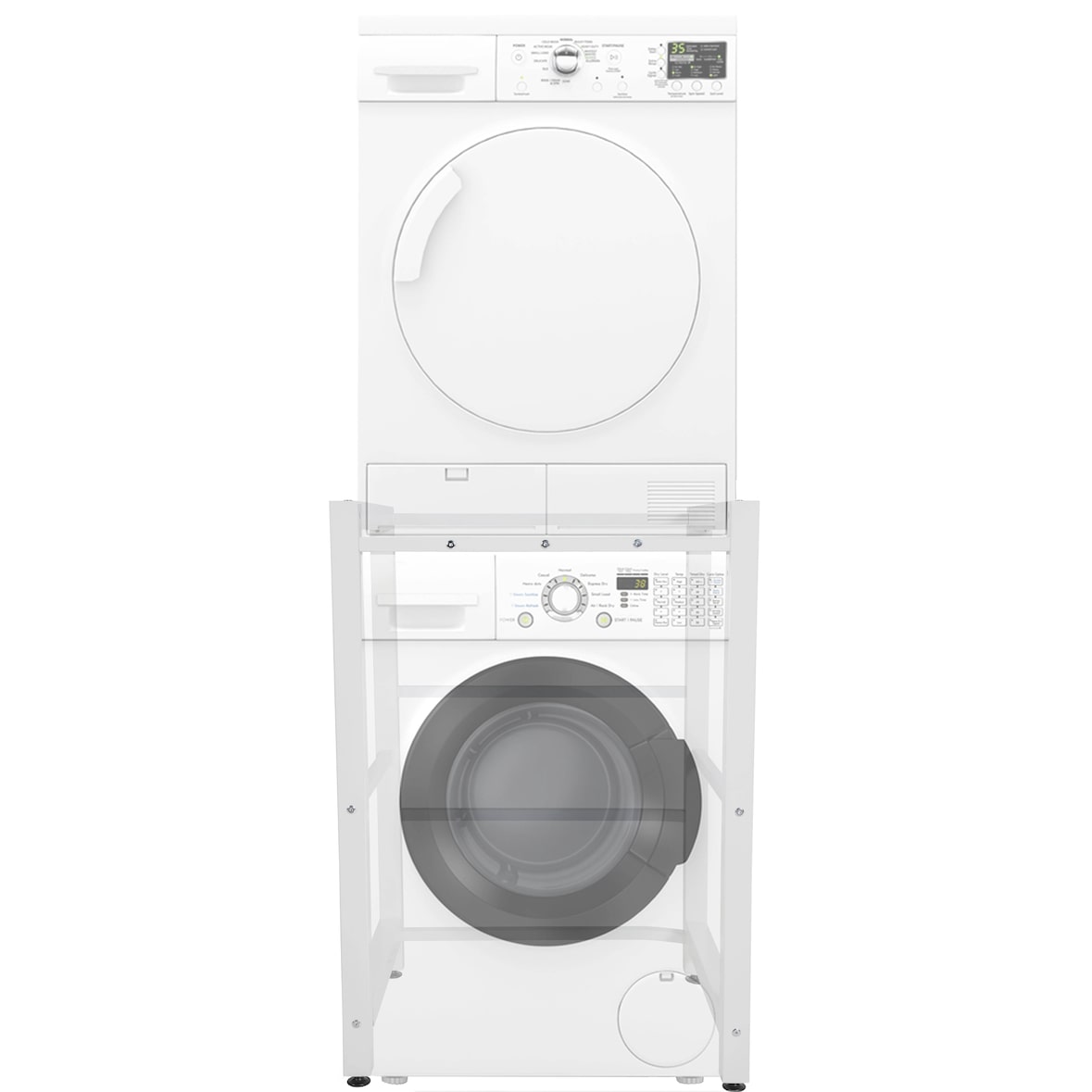 DELUKE® Waschmaschinengestell KAMED - Stahl, 105x75x62cm, Universal Waschmaschinenregal Waschmaschinenuntergestell Zwischenbau Stapelbausatz Weiß