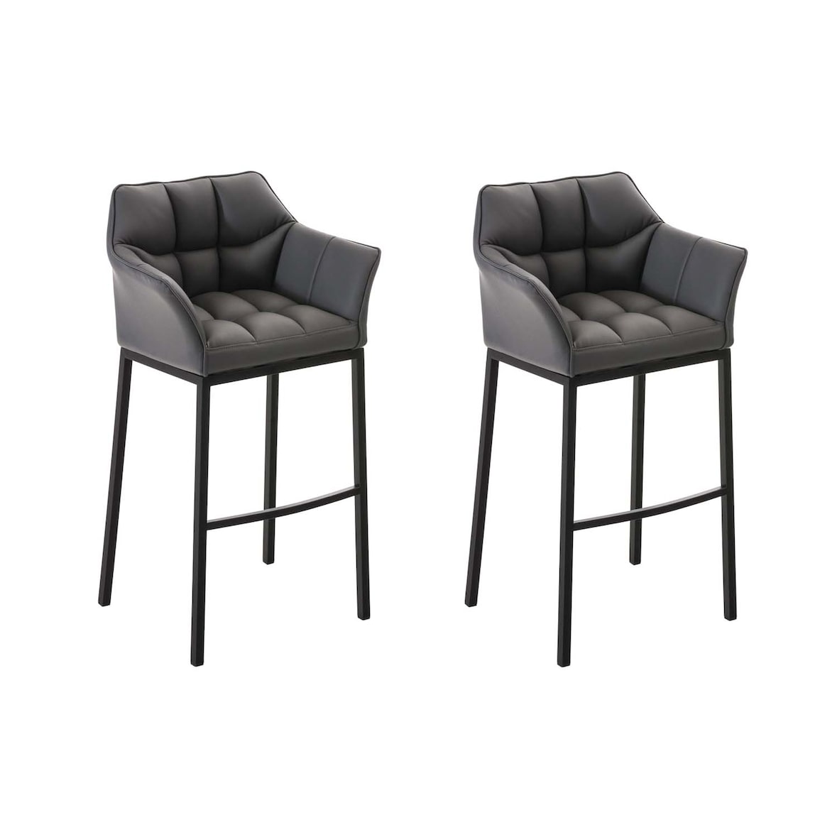 Conjunto de 2 bancos de bar DAMASO em imitação de pele com estrutura de 4 pernas cinza/preto