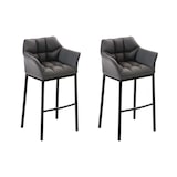 thumbnail of Conjunto de 2 bancos de bar DAMASO em imitação de pele com estrutura de 4 pernas cinza/preto