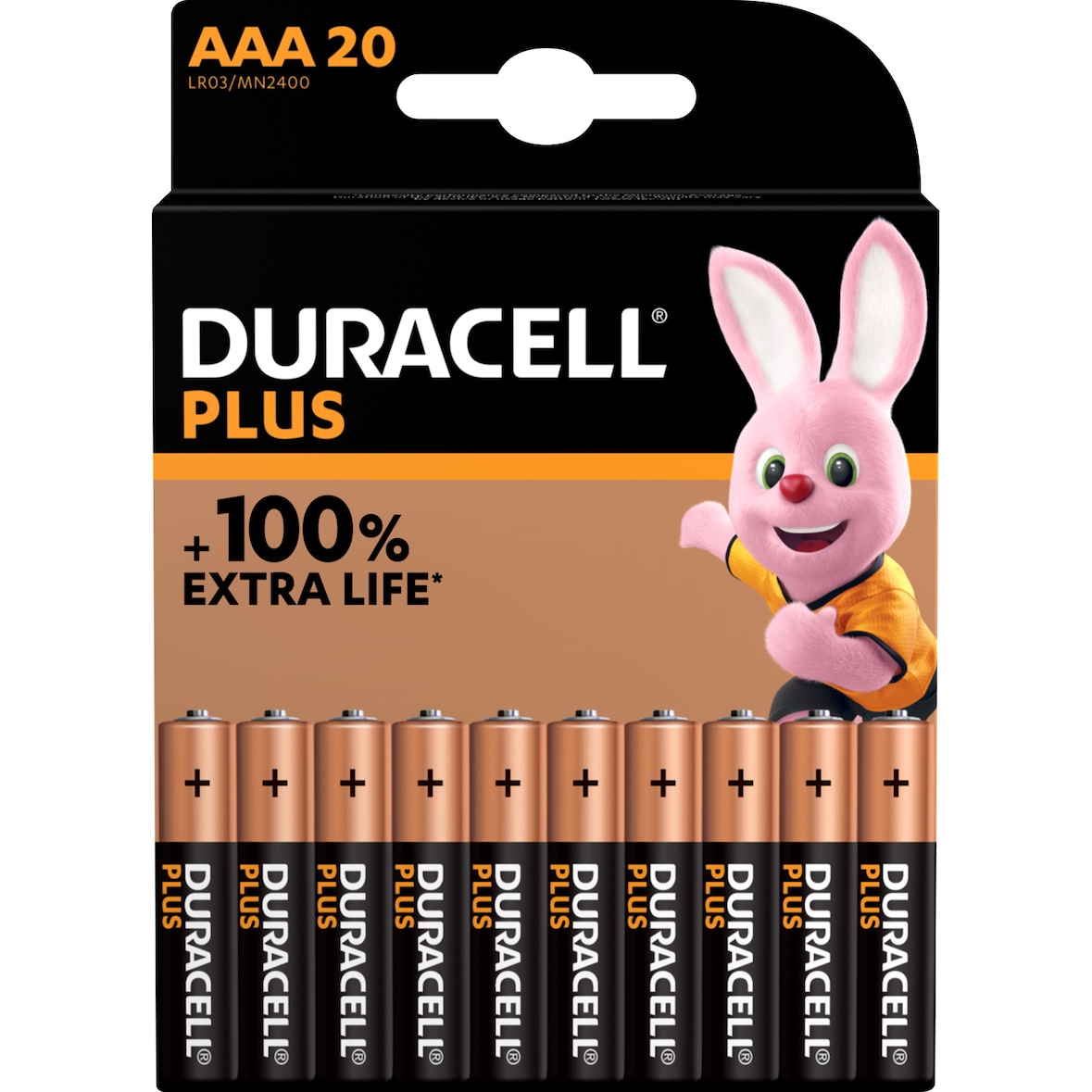 DURACELL piles alcalines AAA Plus, 1.5 V LR03 MN2400, paquet de 20