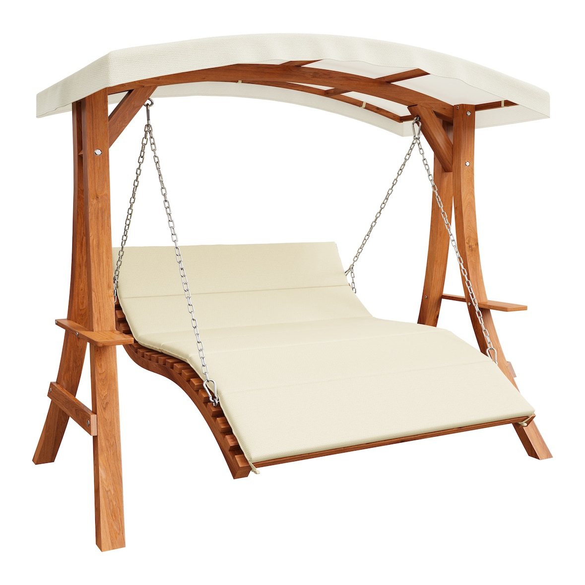 Merax Hollywoodschaukel aus Lärchenholz, Gartenschaukel & Hammocks, Sonnendach & Seitenablage, Natur