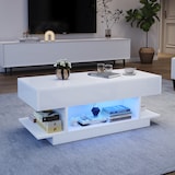 thumbnail of Couchtisch 98x45x40 cm mit Lift Tischplatte und LED-Beleuchtung Weiß Hochglanz, Sofatisch höhenverstellbar bis 55 cm mit Stauraum und Ablagen