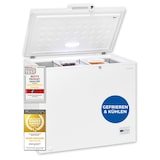 thumbnail of Exquisit Gefriertruhe, 246 Liter, Kombigerät, 2-in-1, Tiefkühltruhe, Kühlen, 4-Sterne-Gefrieren, Toplader, klein, GT250-HE-040D weiss