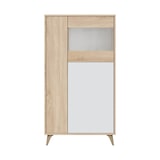 thumbnail of Dmora Vetrina Atlanta, Vetrinetta moderna a 3 ante, Credenza da soggiorno o salotto, Madia alta con ripiani, 77x33h142 cm, Rovere e Bianco