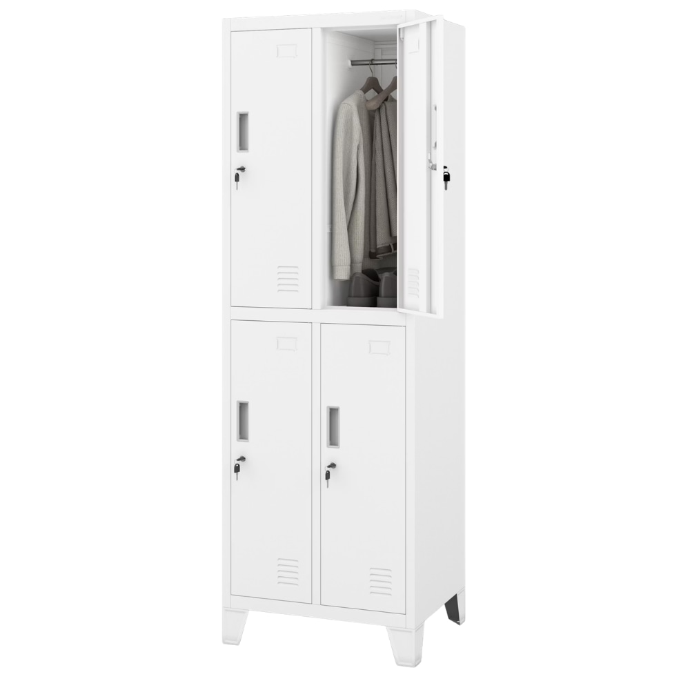 Umkleideschrank Spind BERLIN 4 Abteile Etikettenhalter Lüftungsschlitze Umkleidespind Schließfachschrank Garderobenspind 172x55,9x45cm Weiß
