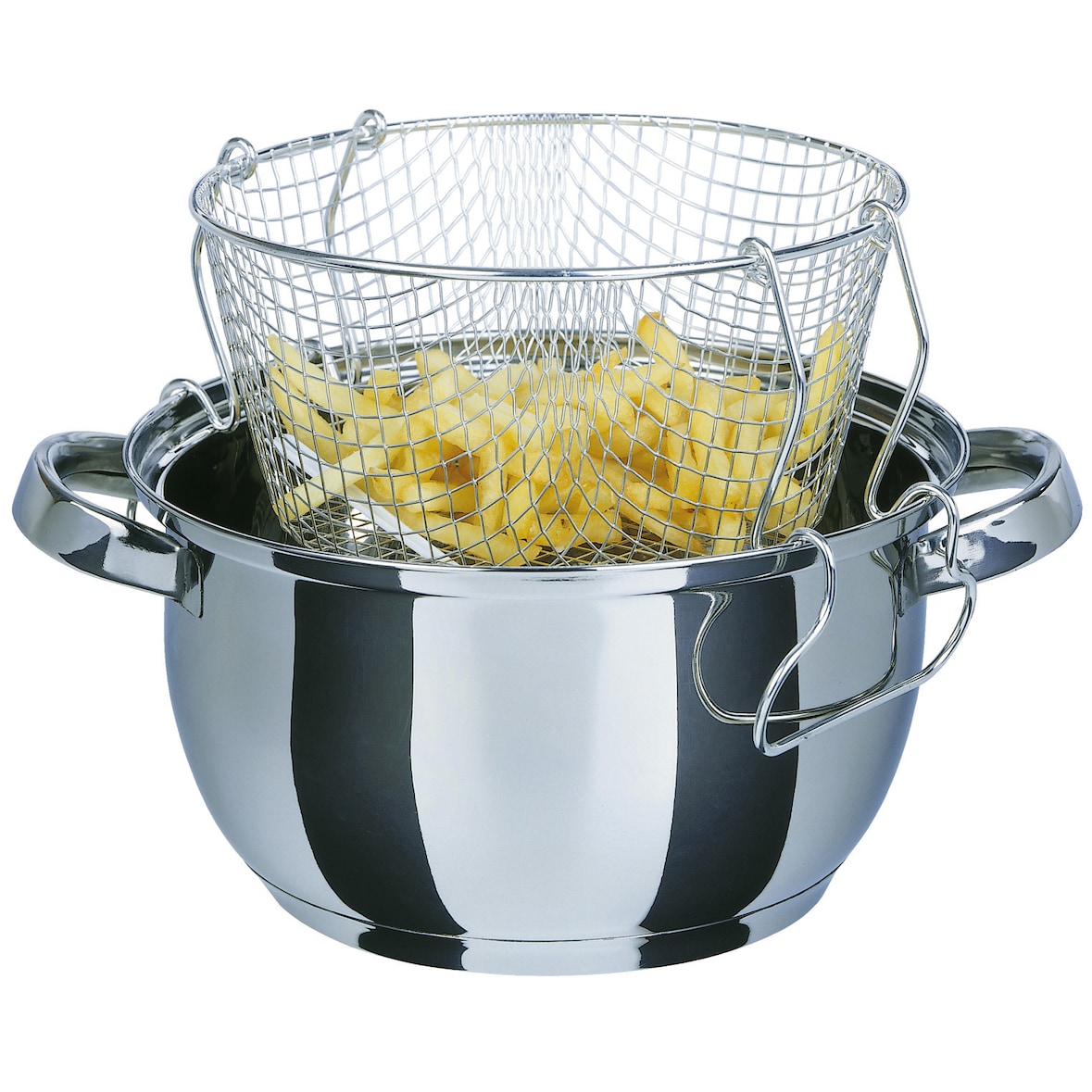 GSW Frittiertopf (Pommes-Frites-Topf) 22 x 11,5 cm mit Glasdeckel, 3 Liter, induktionsgeeignet, backofengeeignet bis 240°C