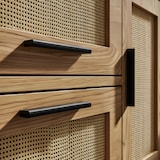 thumbnail of Waschbeckenunterschrank Eiche-Optik 60x60x40 cm mit Tür und Schubladen, Badezimmerschrank mit Rattangeflecht, Unterschrank Stehend, Badschrank