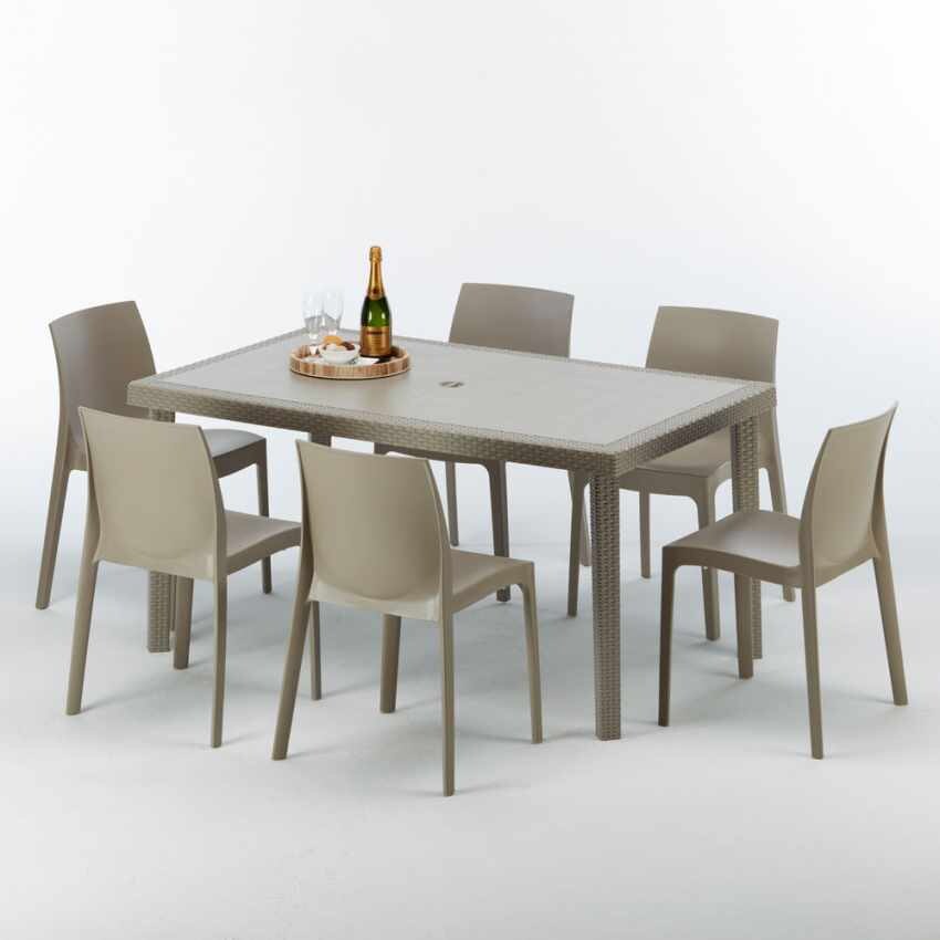 Tavolo Rettangolare Beige 150x90 cm con 6 Sedie Colorate Marion-S7050SETJ6RJ