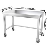 thumbnail of Table de travail en inox 1600 x 600 mm avec renfort sur roulettes PREMIUM / GOLDINOX