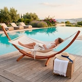 thumbnail of Amaca XXL Matrimoniale Con Supporto In Legno Per 2 Persone Ideale Per Giardino Patio Piscina Terrazzo Design Elegante 415 x 120 x 124 Cm Beige