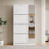 thumbnail of Schuhschrank Spiegelschrank 80x24x147 mit 4 Kippfächern verstellbarem Regal Flurkommode Spiegel Stauraum platzsparend Weiß