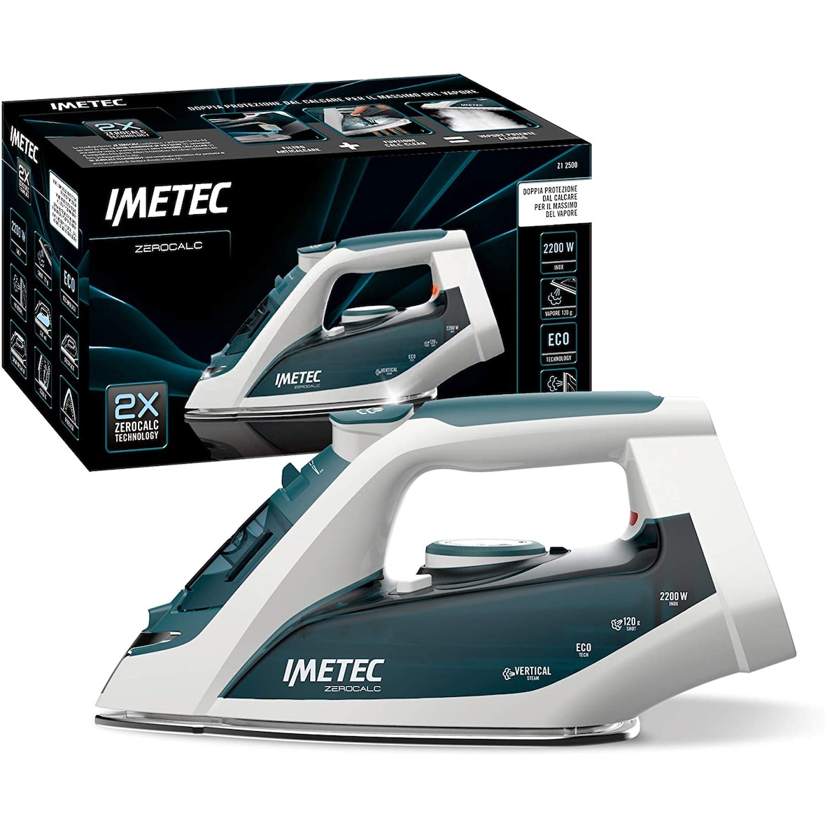 Imetec ZeroCalc Z1 2500, Plancha tecnología Anti-Cal, Placa de Acero Inoxidable, 2200 W, tecnología de Ahorro de energía, Golpe de Vapor de 120 g