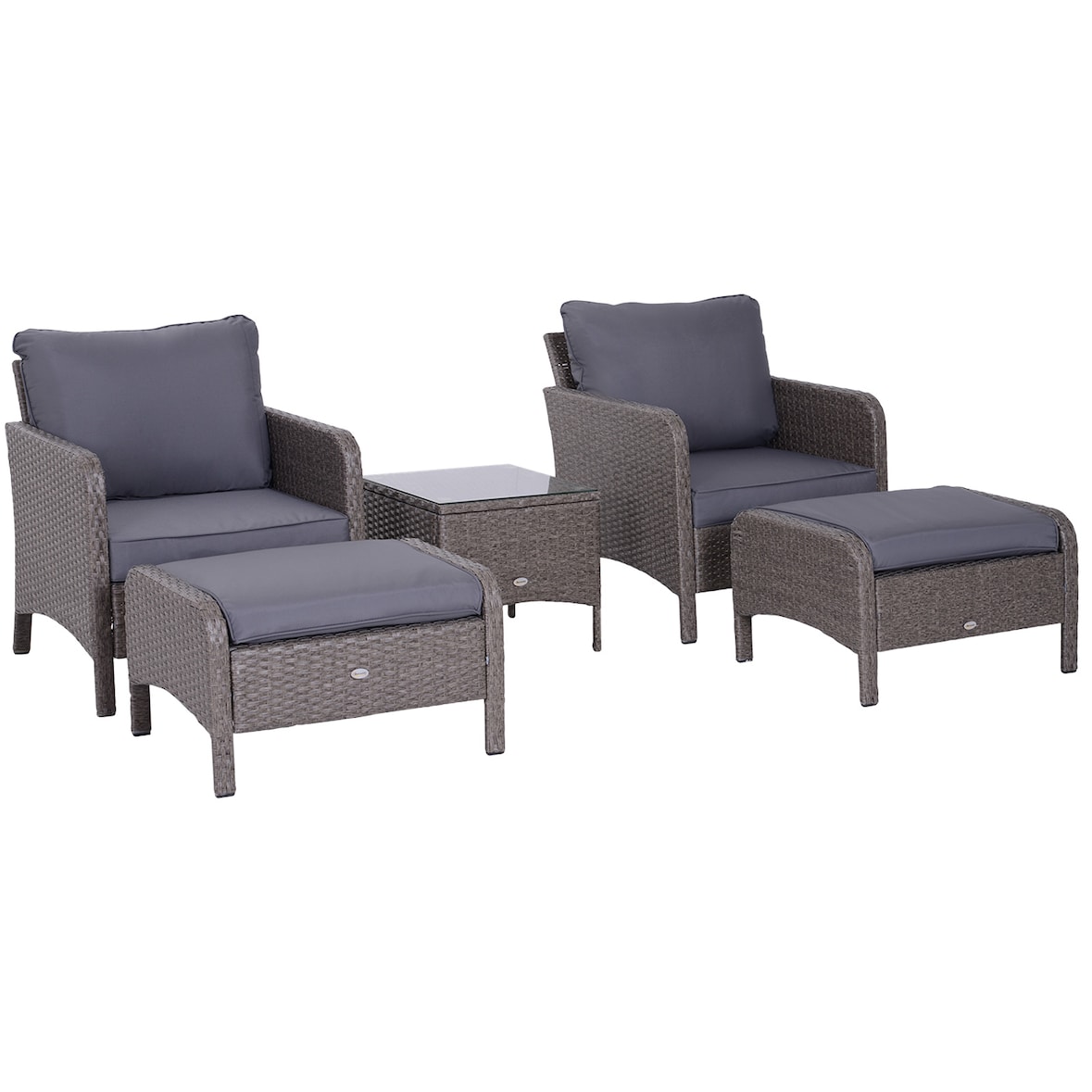 Outsunny Set Mobili da Giardino 2 Poltrone 2 Poggiapiedi 1 Tavolino in Vetro
