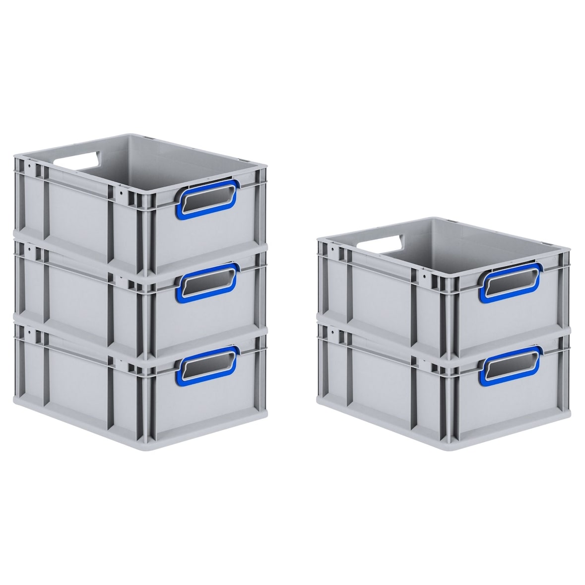 PROREGAL 5x Eurobox NextGen Color | HxBxT 17x30x40cm | 16 Liter | Griffe blau offen | Glatter Boden | Eurobehälter
