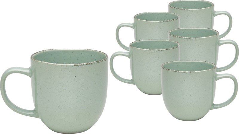 Van Well | URBAN Kaffeebecher 32 cl grün 6er Set - Steinzeug stylisch, handlicher Kaffee - Tee Becher
