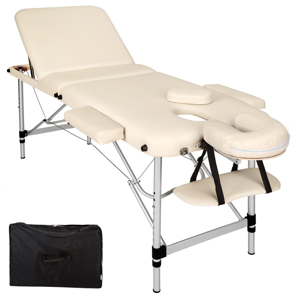 Helloshop26 - Opvouwbare draagbare massagetafel van aluminium met 3 secties + beige hoes 2008139