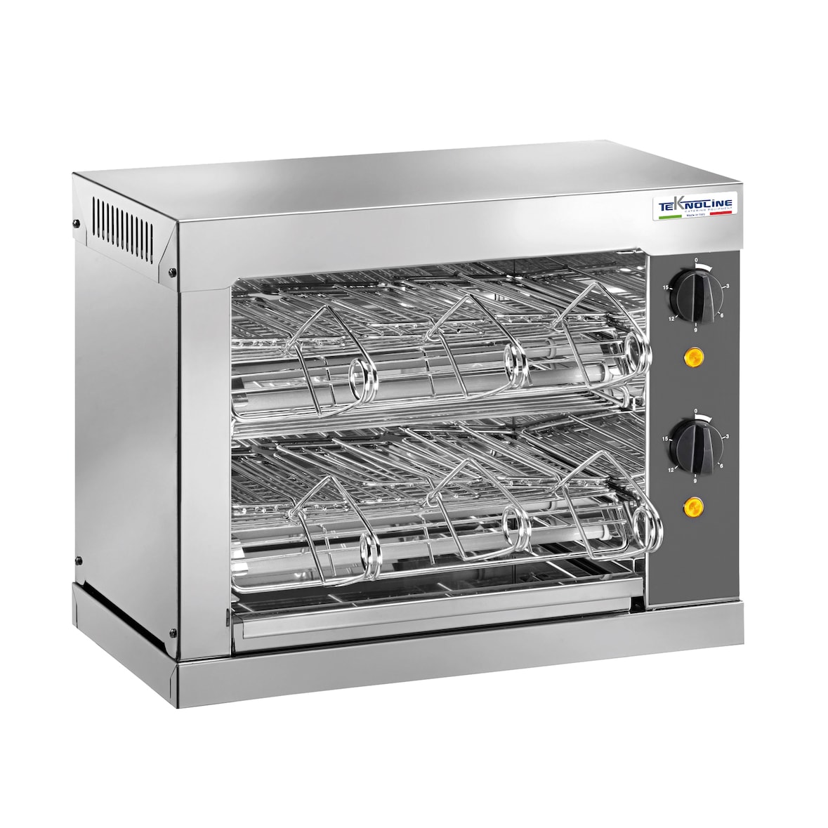 Teknoline, TOSTIERA  DOPPIA, acciaio inox, tubi al quarzo, Timer 0-15,  completa di nr 6 PINZE ,Mod.TO6.