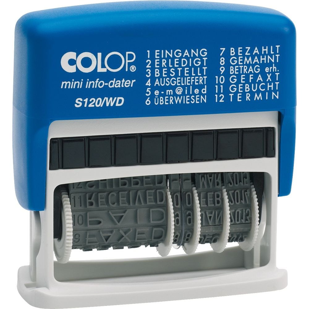 COLOP Wort und Datumstempel S120/WD, Kissen rot/blau, Wortband + Datum, 43x4mm