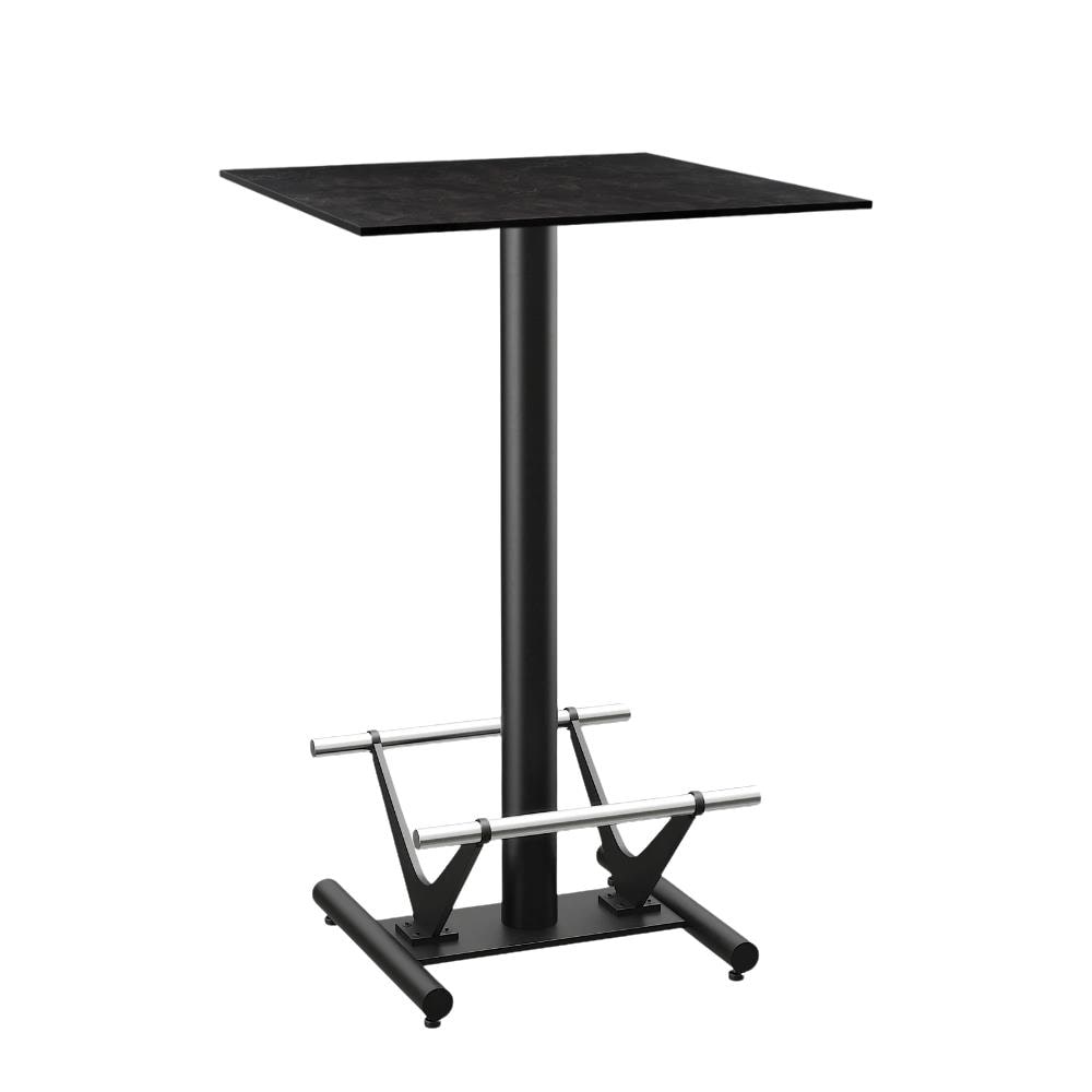 Outdoor Gastro Stehtisch HPL Compact Premium | 80x80 cm Dunkler Schiefer | mit Edelstahl Fußrasten