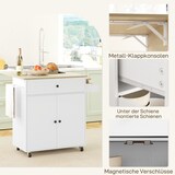 thumbnail of Küchenwagen Kücheninsel auf Rollen Weiß 87x106x68 cm mit klappbarer Arbeitsplatte Schublade Schrankfach verstellbarem Einlegeboden Gewürzregal