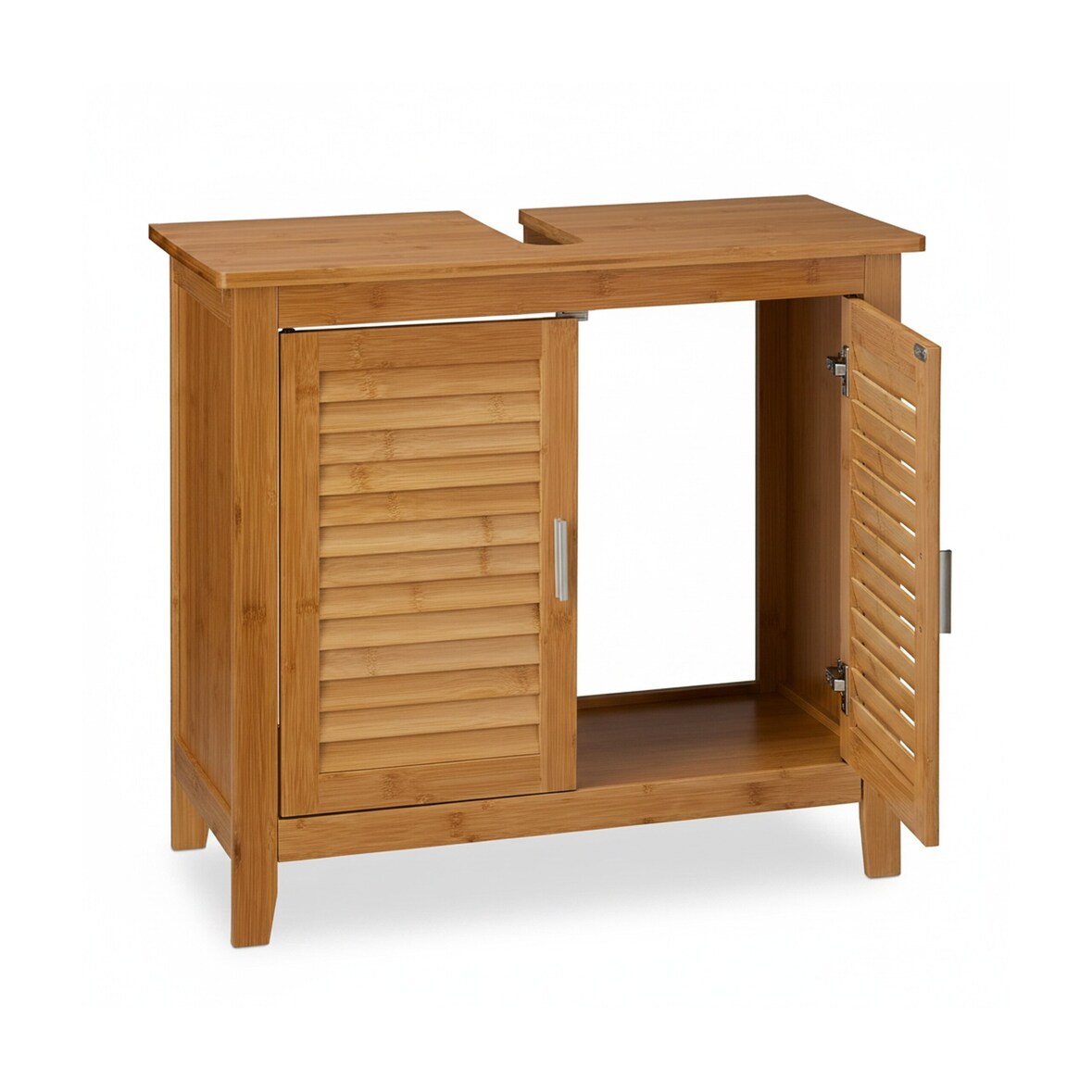 Relaxdays Waschbeckenunterschrank LAMELL, 2 Türen, Waschbecken & Waschtisch, Bambus & MDF, HBT: 60 x 67 x 30 cm, natur