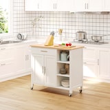 thumbnail of HOMCOM isla de cocina con ruedas mueble auxiliar de cocina con 1 cajón 2 puertas 3 estantes abiertos y barra lateral para comedor 107,5x48x89cm blanco