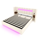 thumbnail of Merax Polsterbett 180x200 cm mit LED & Stauraum, Doppelbett mit hydraulischem Bettkasten, USB-Anschluss, breitem Kopfteil & Lattenrost, Samt, Beige