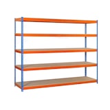 thumbnail of Simon Rack Estanteria Industrial, 2500x1500x750 mm, 600 kg de Punto Flexión, 5 Estantes Madera, Azul/Naranja/Madera - SimonTaller