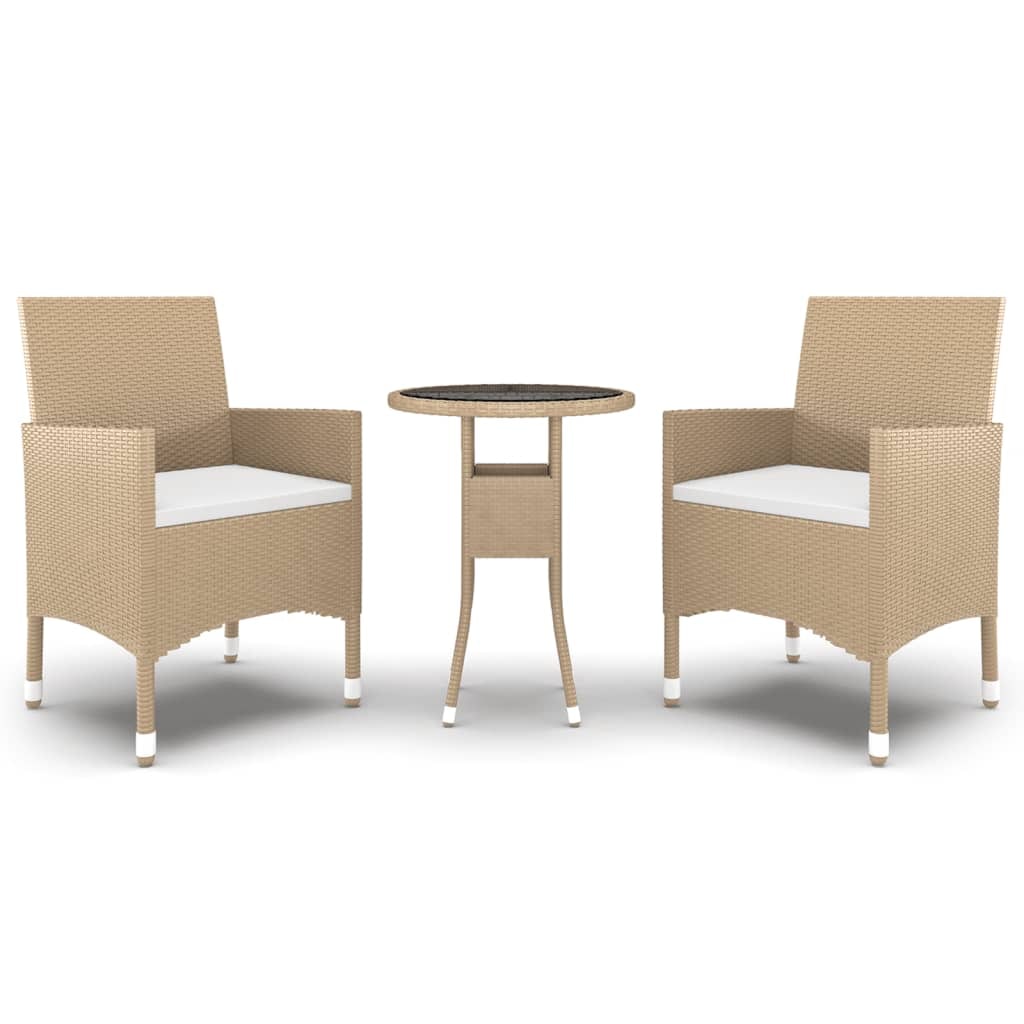 Juego de comedor para jardín de 3 piezas ratán sintético beige
