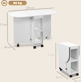 thumbnail of Klappbarer Esstisch auf Rollen, Drop-Leaf-Tisch für kleine Räume mit 2-stufigen Regalböden, kleiner Küchentisch mit 6 Rollen, Weiß