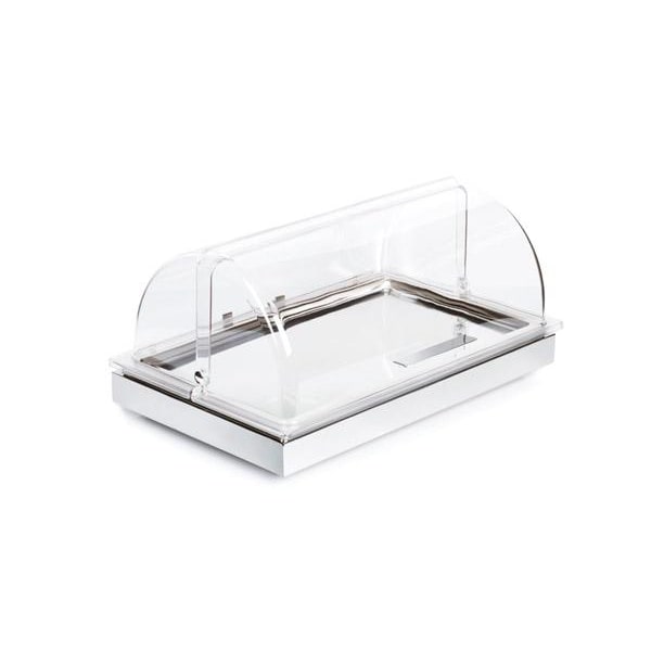 APS 12941 Présentoir buffet réfrigéré GN 1/1 base inox livré avec cloche roll-top Frames 53 x 32,5 cm, H 27,5 cm