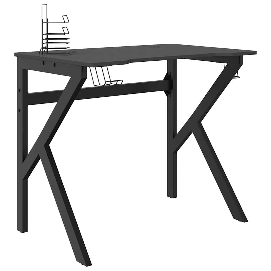 Bureau de jeu avec pieds en forme de K Noir 90x60x75 cm Modèle Atlas Office Pro Signature