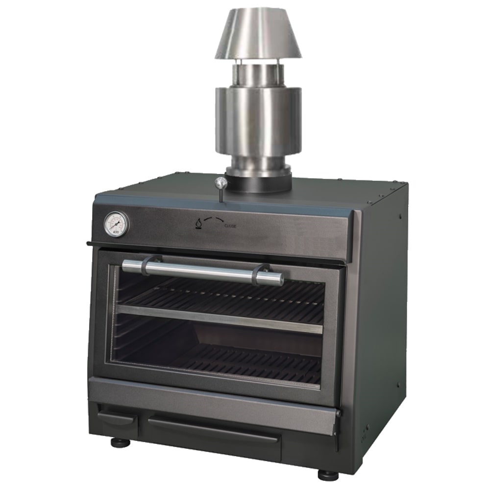 EURAST - Houtskool oven zwart met rooster van 585 x 465 en vlamdoorkits - 700x610x1100 mm - 5210105C