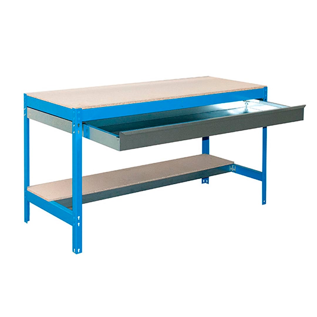 SimonRack Mesa de trabalho para oficina, 1510x760 mm, Capacidade de carga 600 kg, Inclui gaveta, Azul - BT-0