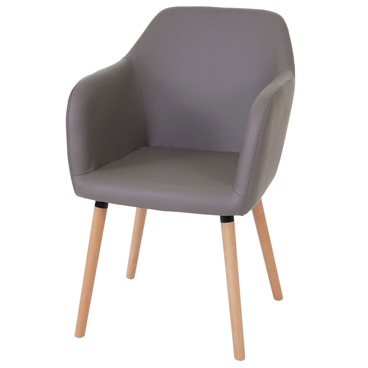 Décoshop26 -Cadeira de cozinha/sala de jantar com design retrô em material sintético cinza taupe com pés de madeira clara 04_0002362