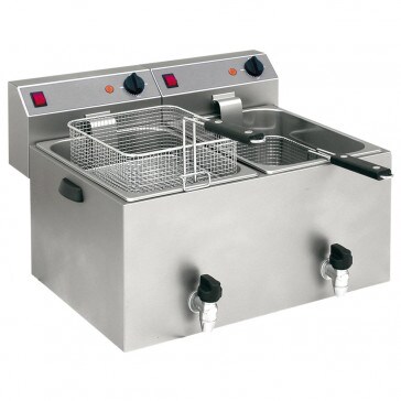 Friggitrice elettrica professionale da banco 2 vasche 9+9 lt. trifase con rubinetto
