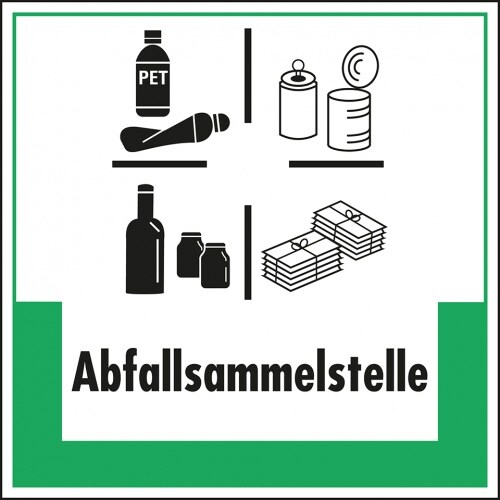 Schild I Abfallkennzeichen Abfallsammelstelle, mit Symbol und Text, Kunststoff, 200x200mm
