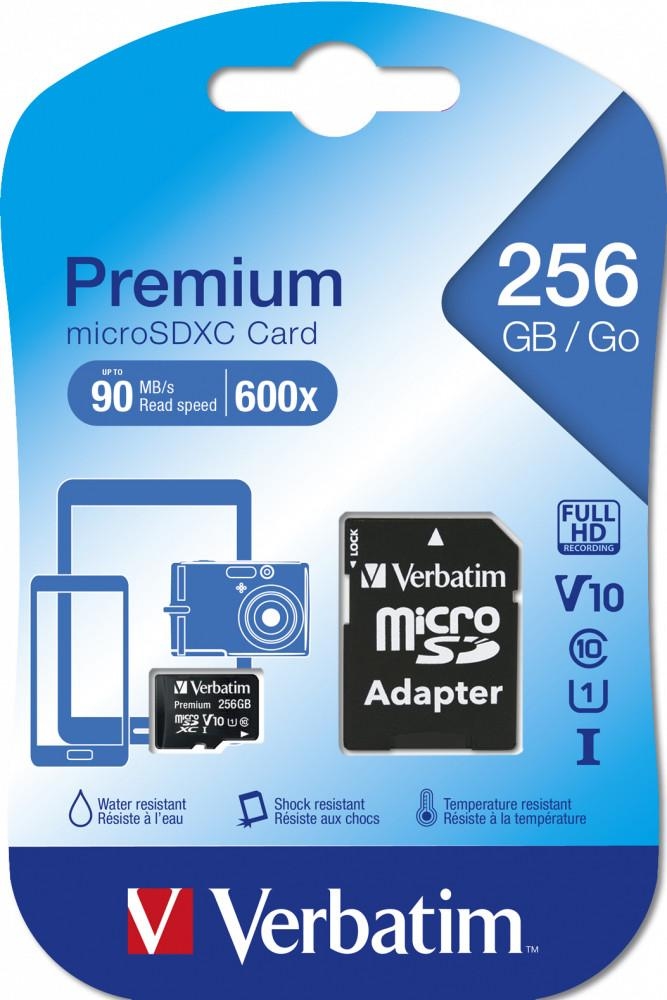 Verbatim Premium 256GB MicroSDXC Class 10 UHS-I Schwarz