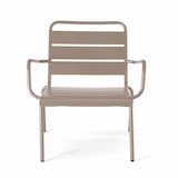 thumbnail of Taupe metalen fauteuil en voetensteun