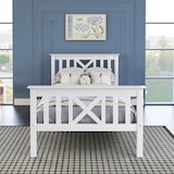 thumbnail of Merax Holzbett Einzelbett 90x200 aus Kiefernholz & MDF mit Lattenrost & Kopfteil für Schlafzimmer Weiß