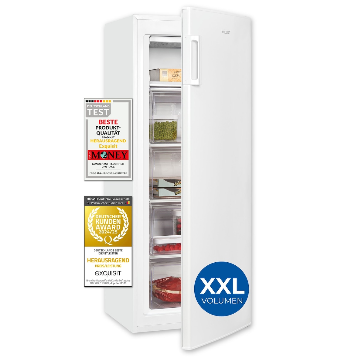 Exquisit Gefrierschrank GS5230-H-040D weiss | Tiefkühlschrank Groß 168 L Volumen | 4* Gefrieren | Türanschlag wechselbar | 55cm Breite