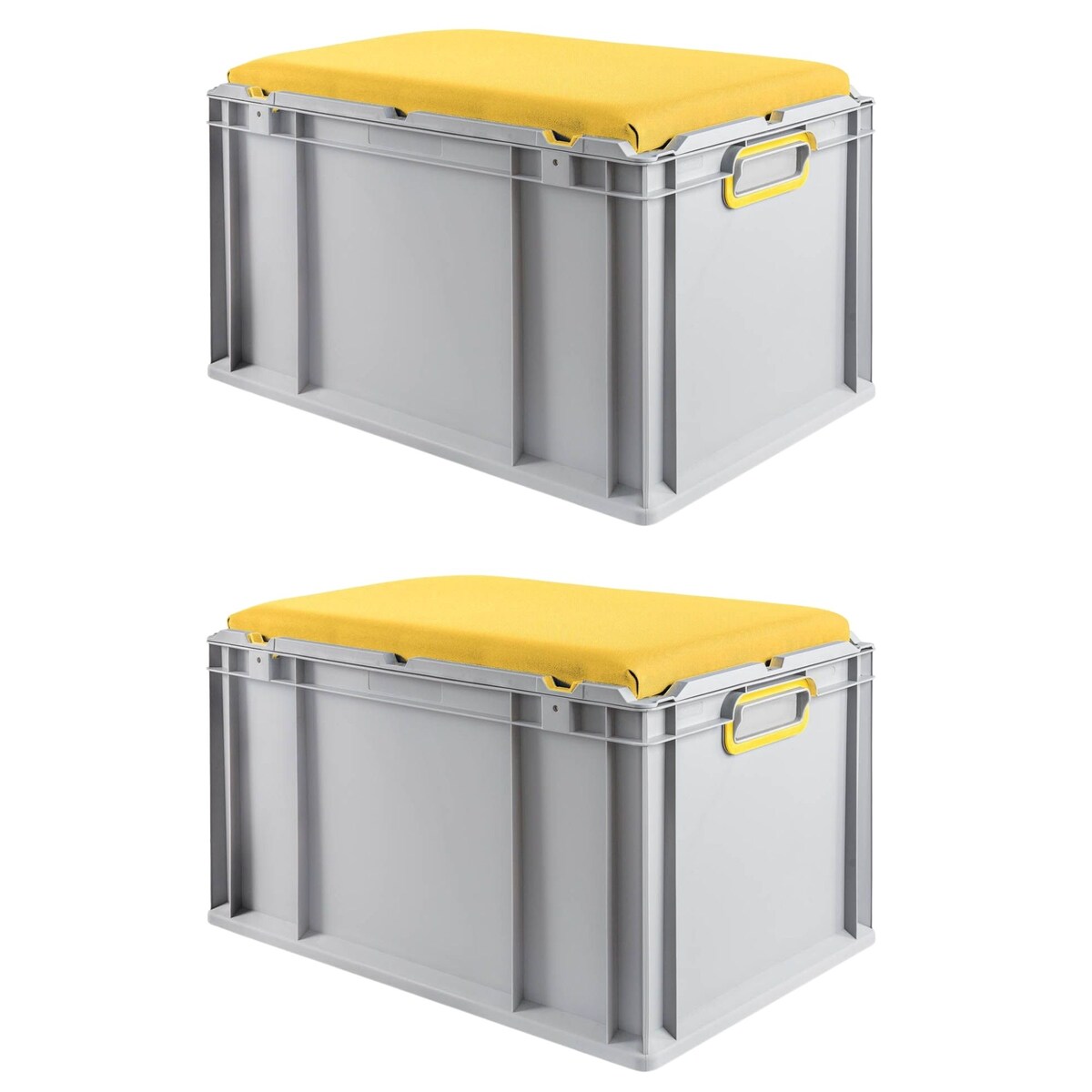 PROREGAL 2x Eurobox NextGen Seat Box Gelb | HxBxT 36,5x40x60cm | 65 Liter | Griffe geschlossen | Eurobehälter, Sitzbox